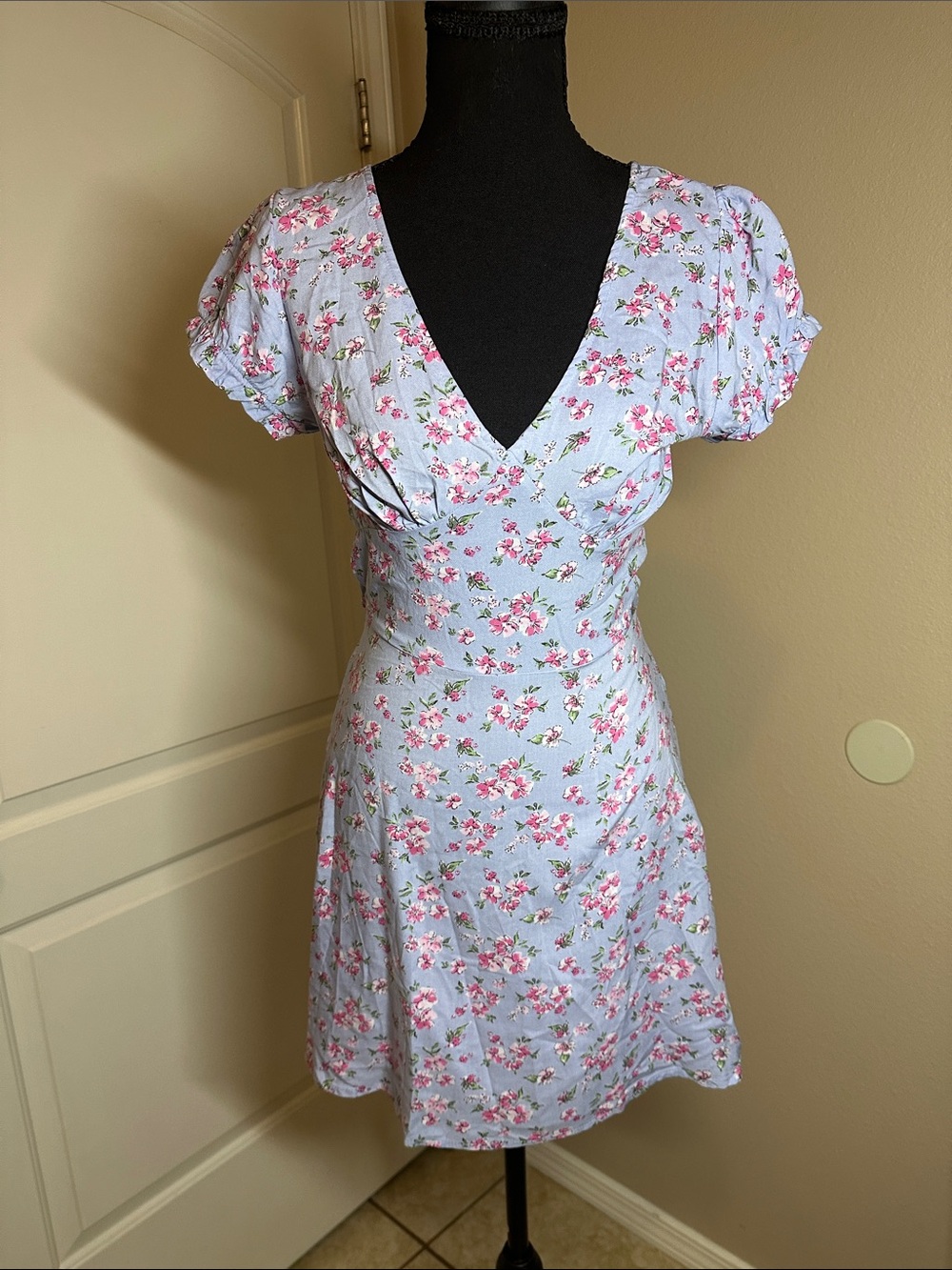 RSQ Light Blue Floral Mini Dress with Pink Blossoms